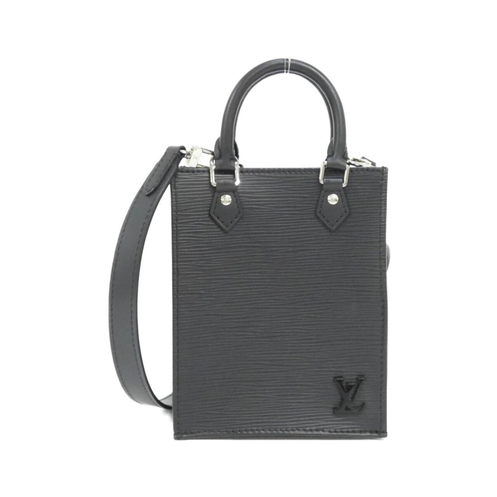 Louis Vuitton Handbag Leather: Louis Vuitton Handbag Leather This Louis Vuitton handbag features high-quality calf leather in black, with silver hardware adding a touch of sophistication. The bag has been well-cared for and shows