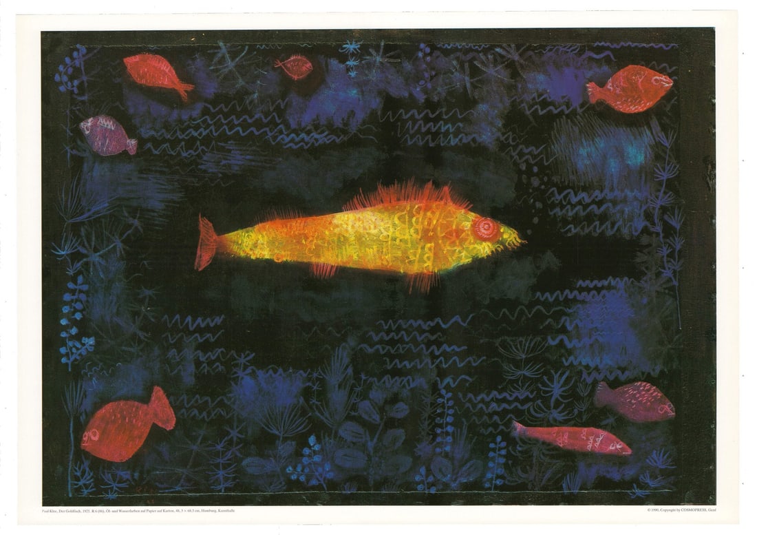 Klee Paul 17x12 Original Goldfish Lithograph 1990: Klee Paul 17x12 Original Goldfish Lithograph 1990 The Goldfish Lithograph, created in 1990 by renowned artist Paul Klee, is a stunning example of his unique style. Measuring 12 x 17 inches, this offse