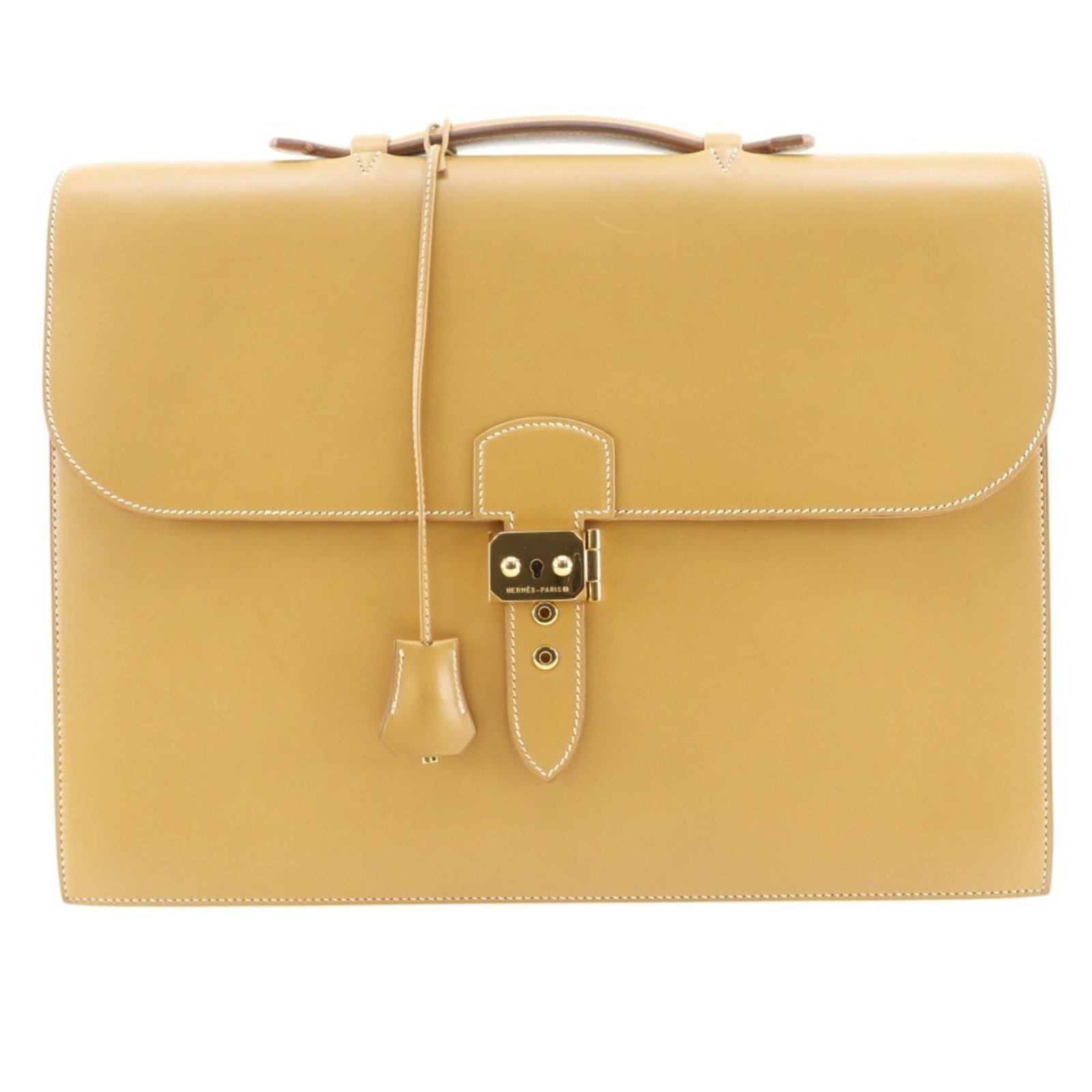 Hermes Briefcase Box Calf Leather: Hermes Briefcase Box Calf Leather The Hermes Briefcase Box Calf Leather is a high-quality, used briefcase made from durable box calf leather. Measuring 30cm x 39cm x 5cm, it features a classic design 