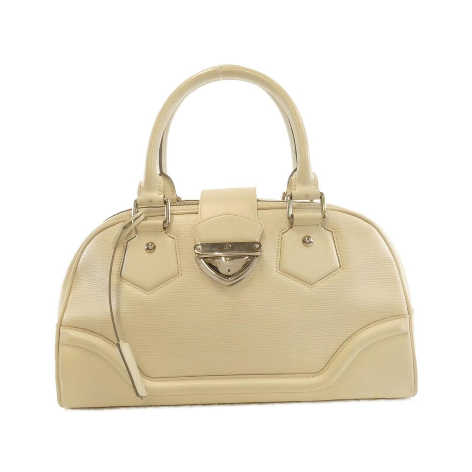 Louis Vuitton Handbag Leather: Louis Vuitton Handbag Leather This Louis Vuitton handbag features high-quality calf leather in off-white Lv color, complemented by silver hardware. The classic design measures 23cm x 36cm x 17cm and w
