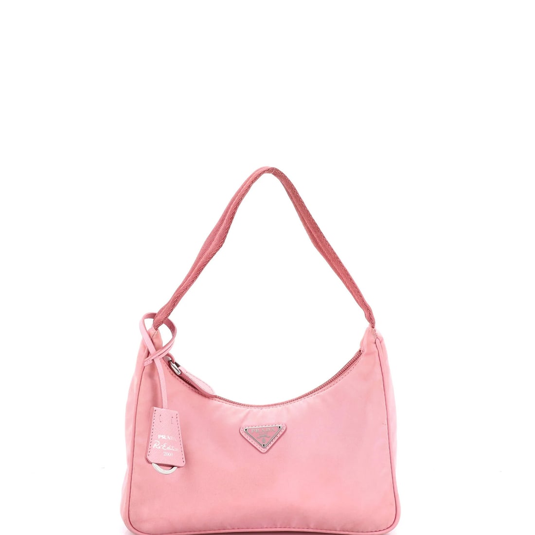 Mini Tessuto Re Edition Hobo Prada: Mini Tessuto Re Edition Hobo Prada This Mini Tessuto Re Edition Hobo Prada features a vibrant pink exterior made from high-quality nylon, with a matching interior and silver hardware. The stylish desi