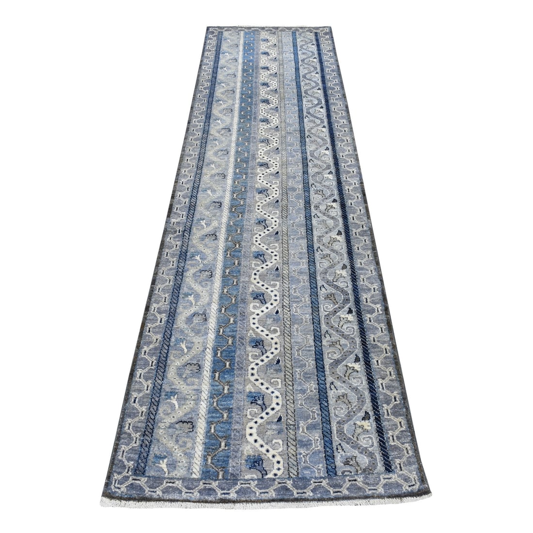 Hand knotted gray wool runner rug with shawl design (1 of 6)