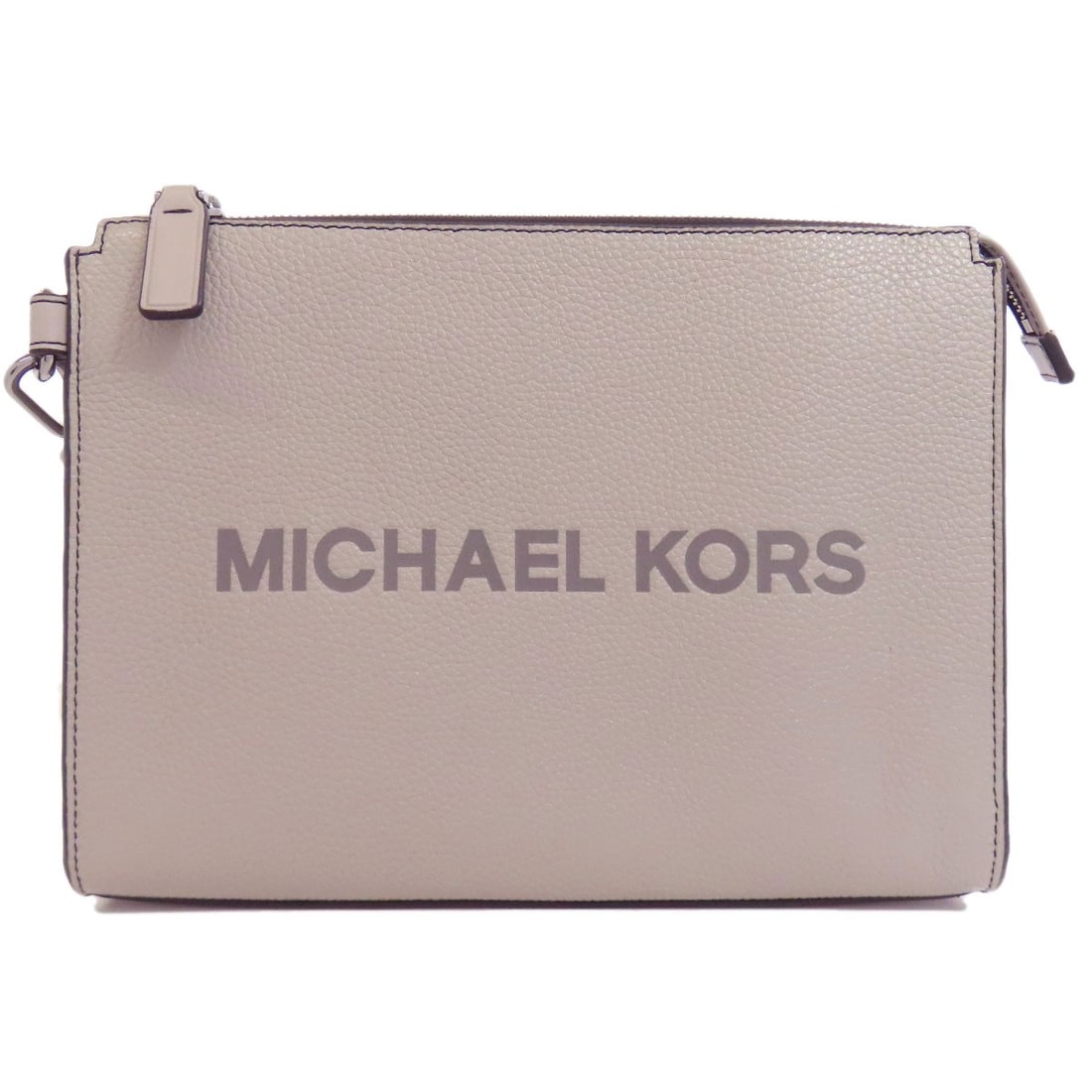 Kors Logo Leather Clutch Bag Michael: Kors Logo Leather Clutch Bag Michael Gray leather clutch bag with Kors logo. This stylish accessory features a classic design and premium leather exterior. The simple yet elegant style makes it a vers