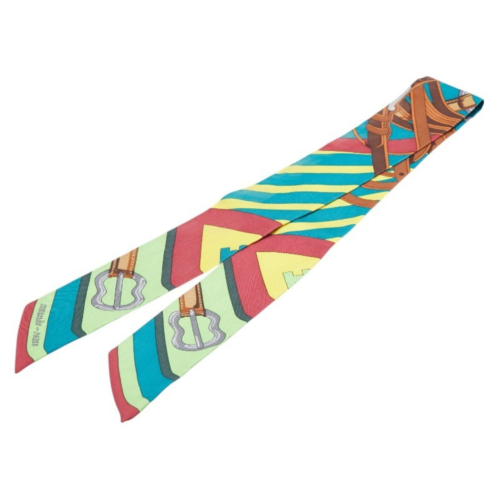 Hermes Scarf Silk: Hermes Scarf Silk This vibrant green and multi-color silk scarf from Herm?s boasts its iconic design, expertly crafted with high-quality materials. With a size of 5cm x 83.5cm, this scarf offers a