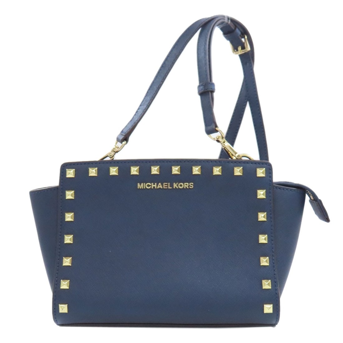 Studs Pvc Kors Michael Shoulder Bag: Studs Pvc Kors Michael Shoulder Bag Studs PVC Kors Michael Shoulder Bag - A stylish and modern shoulder bag made from durable PVC material in navy exterior. The bag features studs for added visual int