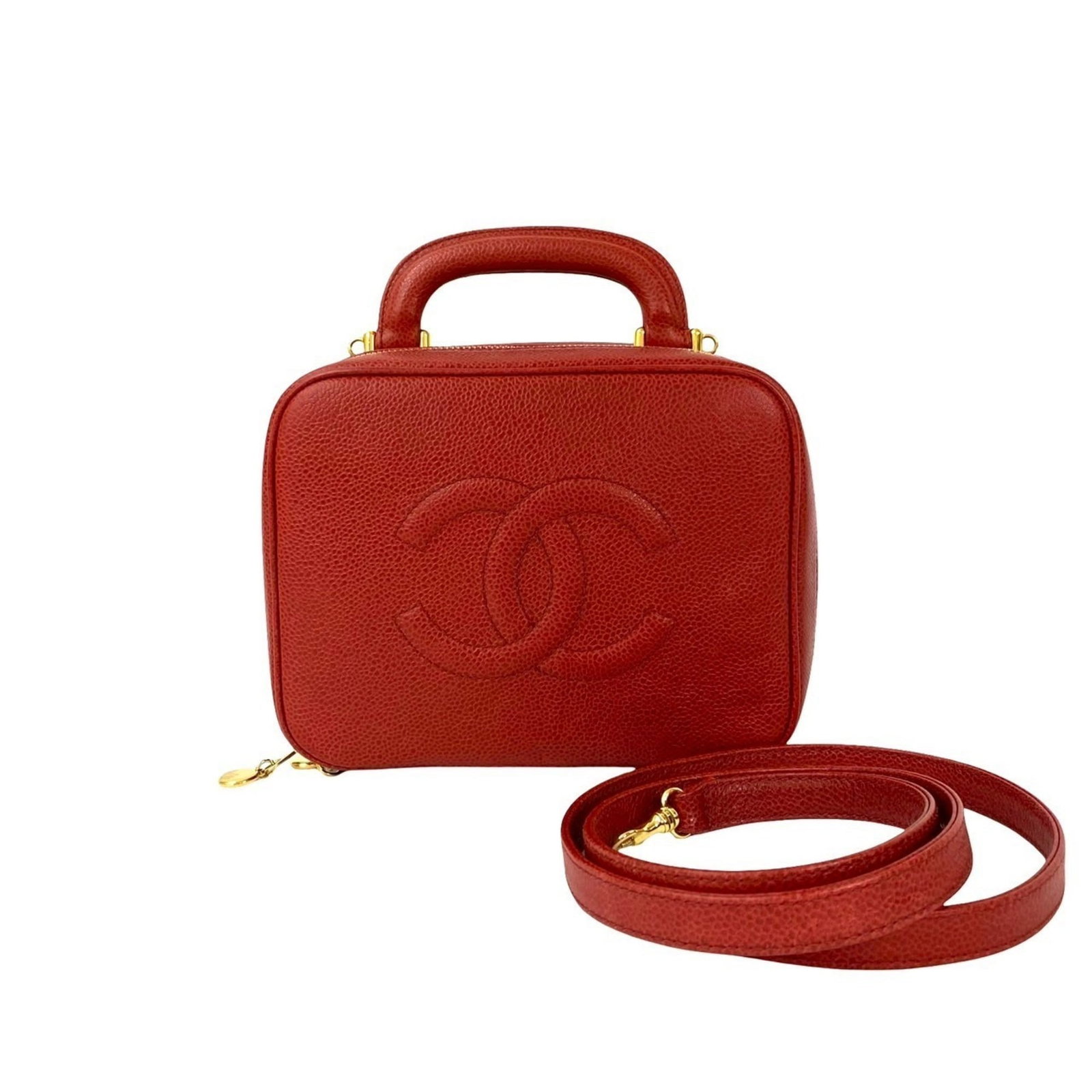 Chanel Shoulder Bag Grained Calfskin: Chanel Shoulder Bag Grained Calfskin This stunning Chanel shoulder bag features rich, grained calfskin in a bold red hue. With its classic design and timeless elegance, this bag exudes sophistication 