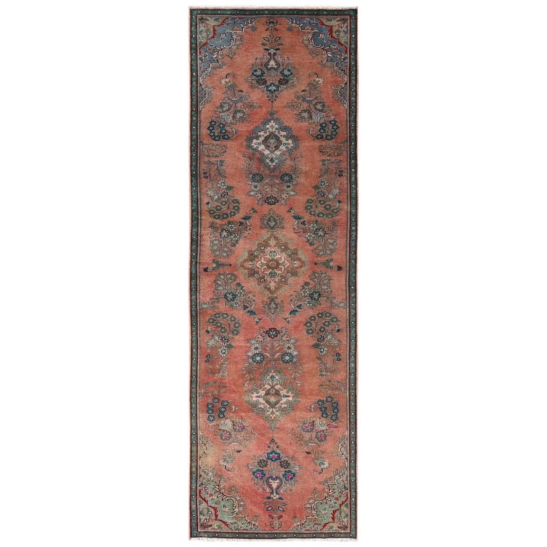 Zoroastrian Hand Knotted Wool Orange Vintage Runner Rug Oriental 289x810: Zoroastrian Hand Knotted Wool Orange Vintage Runner Rug Oriental 289x810 Hand-knotted in vibrant orange wool, this stunning Zoroastrian vintage runner rug boasts a beautiful floral pattern and intrica