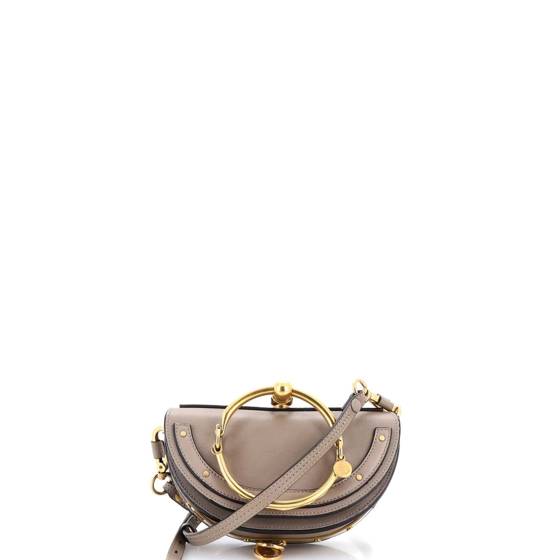Leather crossbody bag mini by Chloe Nile: Leather crossbody bag mini by Chloe Nile The Chloe Nile Leather Crossbody Bag Mini boasts a neutral exterior with minor scuffs and creases, adding subtle character to its sleek design. With a sturdy l