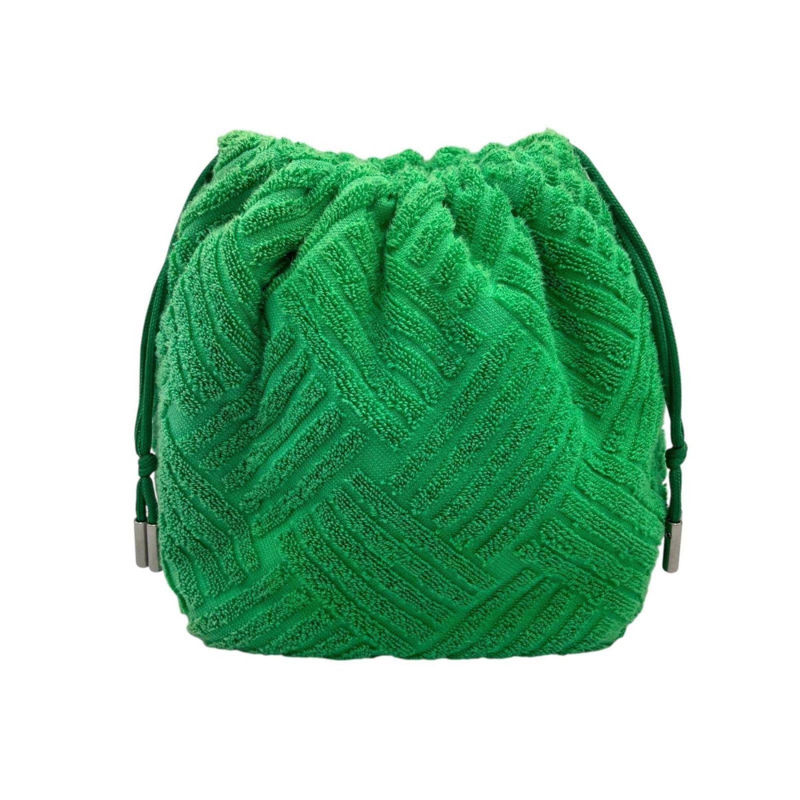 Bottega Veneta Beach Bag Pouch Pile Fabric: Bottega Veneta Beach Bag Pouch Pile Fabric Bottega Veneta's iconic pile fabric gives this beach bag pouch a luxurious feel. With its vibrant green color and compact size, it's perfect for adding a