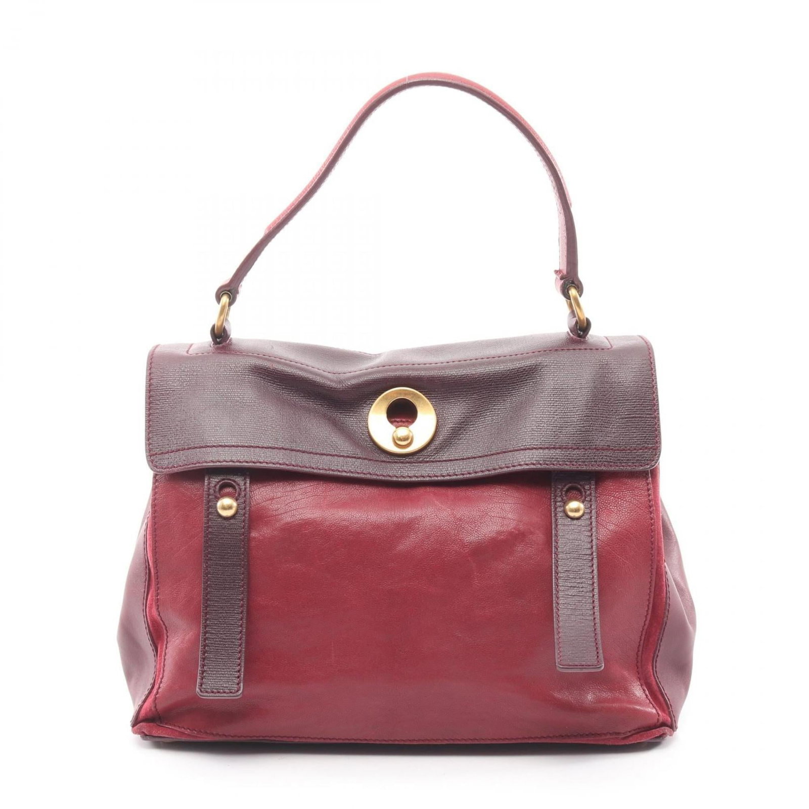 Yves Saint Laurent Handbag Leather: Yves Saint Laurent Handbag Leather Bordeaux and Red leather Yves Saint Laurent handbag, with its classic design and timeless elegance. Measuring 23.5cm x 30.5cm x 15cm, this handbag features a rich,