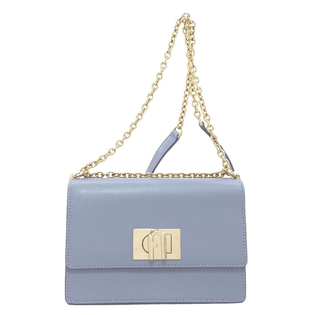 Furla Mini Leather Arch Logo Crossbody Bag Shoulder 1927: Furla Mini Leather Arch Logo Crossbody Bag Shoulder 1927 Light blue leather shoulder bag with Furla's iconic arch logo. Made from high-quality leather, this mini crossbody bag features a classic desig