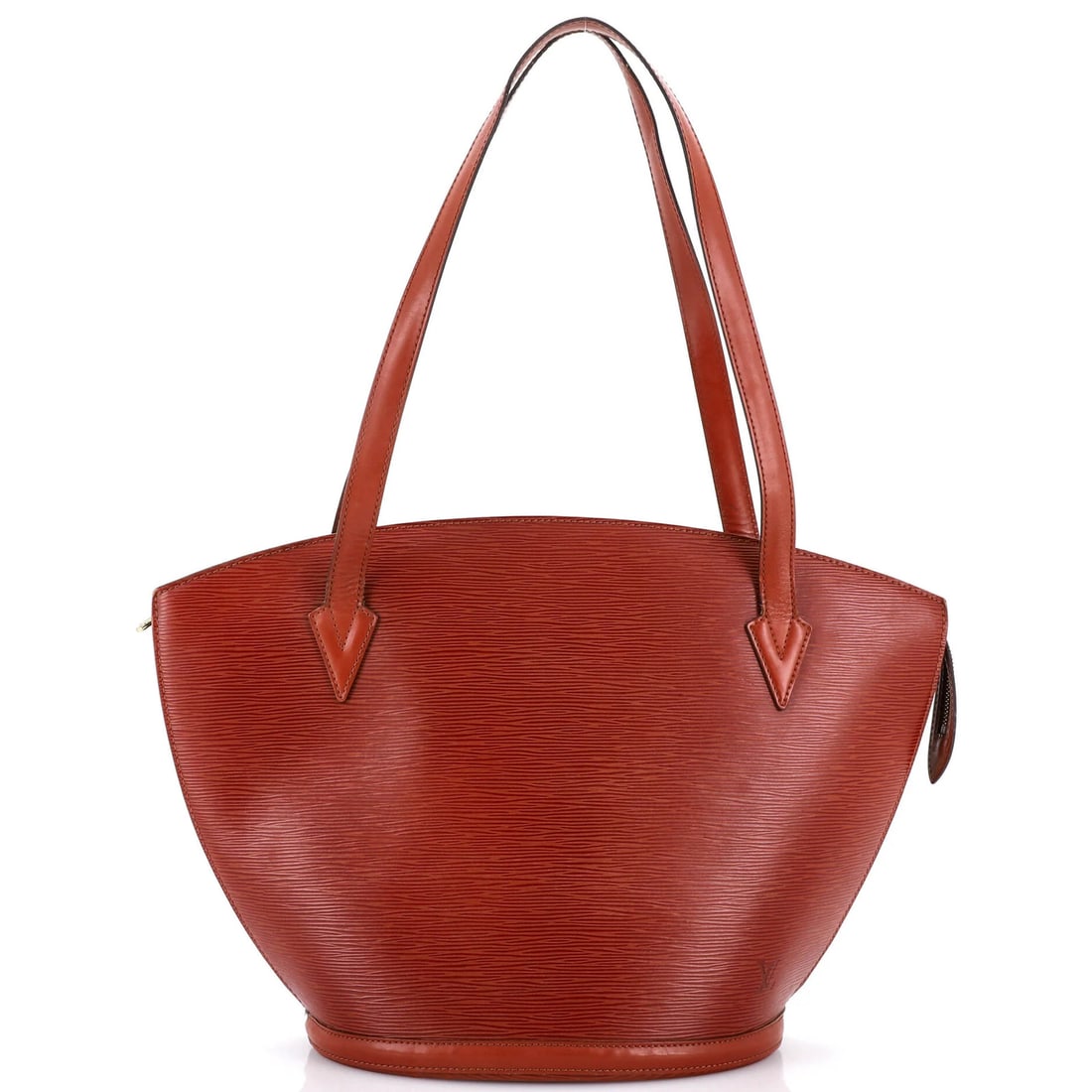 Saint Jacques Epi Leather Handbag Louis Vuitton: Saint Jacques Epi Leather Handbag Louis Vuitton The Saint Jacques Epi Leather Handbag Louis Vuitton boasts a rich brown exterior with heavy corner wear and scuffs, giving it a unique, worn-in look. Ma