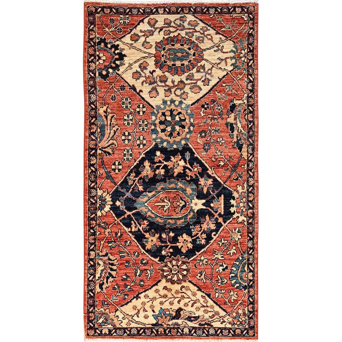 Hand knotted wool rug antiqued orange runner wide heris design 310 (1 of 7)