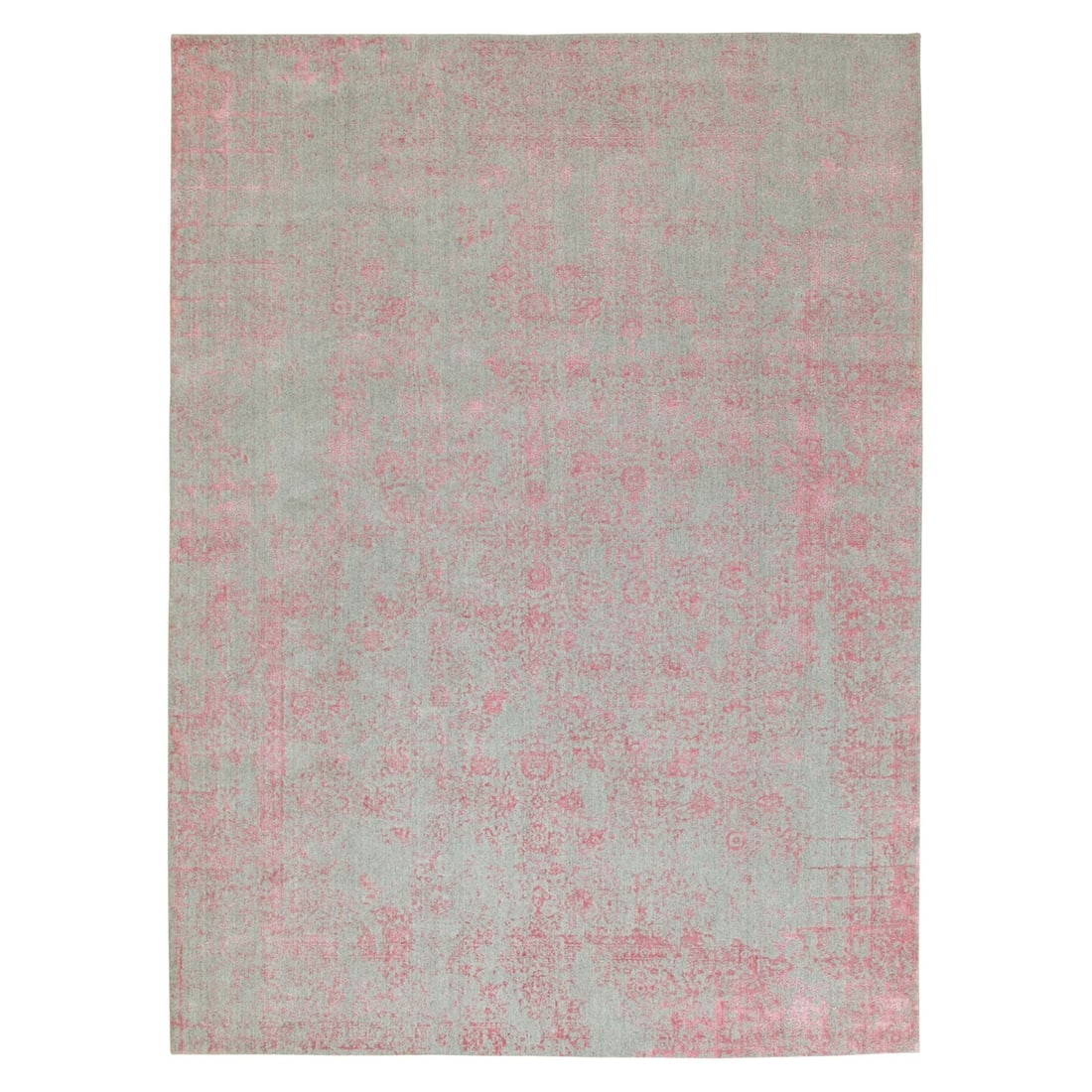 Wool art silk transitional design hand loomed Jacquard rug: Wool art silk transitional design hand loomed Jacquard rug Silk and wool blend in this vibrant pink transitional design hand loomed Jacquard rug, featuring an intricate Oriental regional pattern. The 