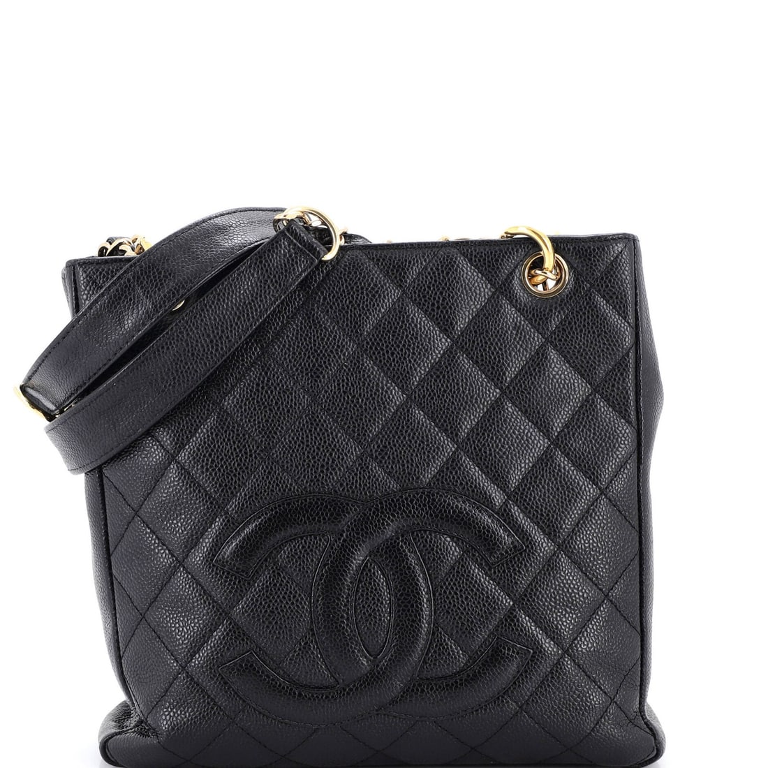 Quilted Caviar Tote Shopping Petite Chanel: Quilted Caviar Tote Shopping Petite Chanel This Chanel Petite Shopping Tote in Quilted Caviar leather boasts a classic design with a timeless touch. With its black exterior and interior, aged gold har
