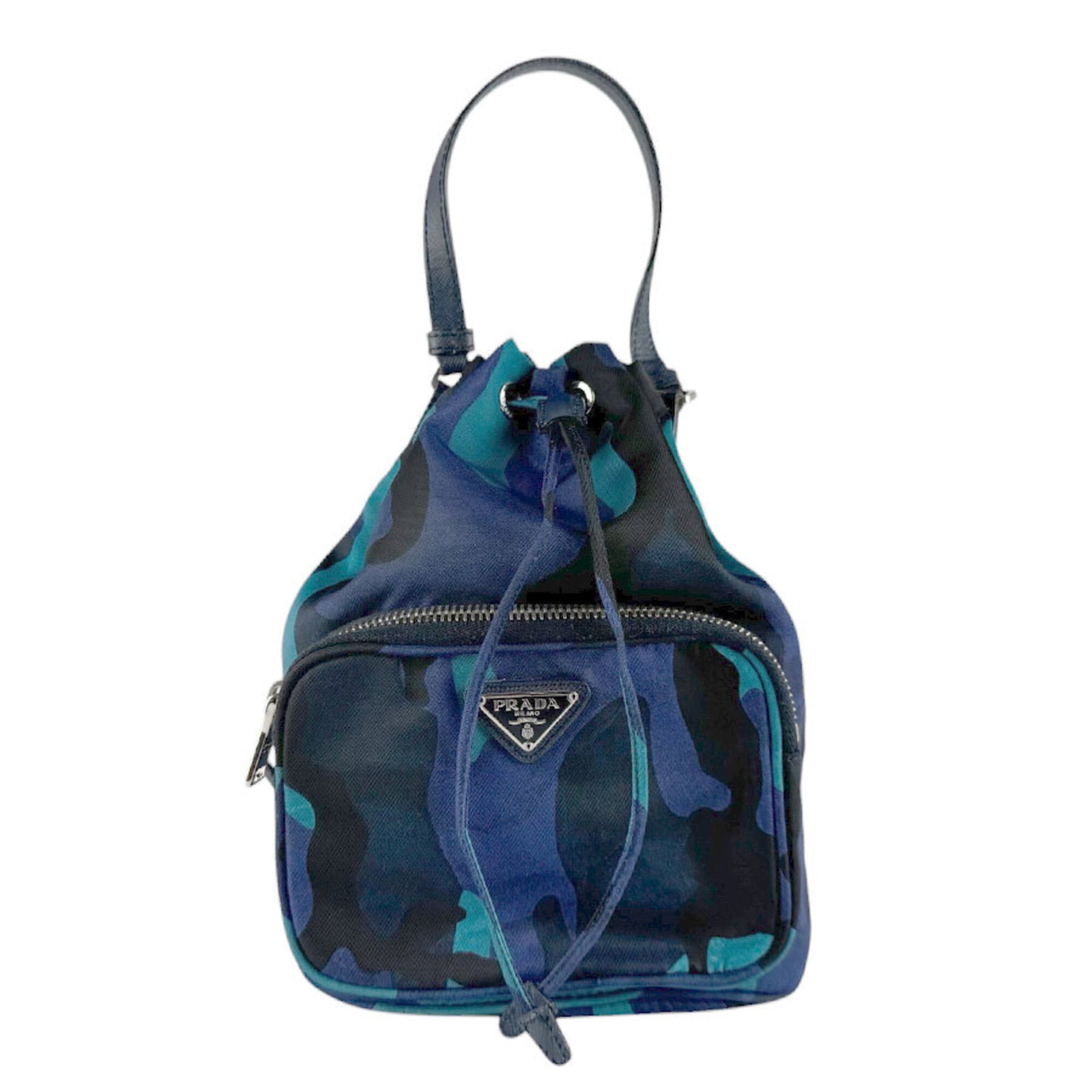 Prada Handbag Nylon Leather: Prada Handbag Nylon Leather Used Prada Handbag in Black, Blue, or Navy: A versatile and stylish accessory with traces of usage. The bag features a durable nylon exterior and leather accents, giving
