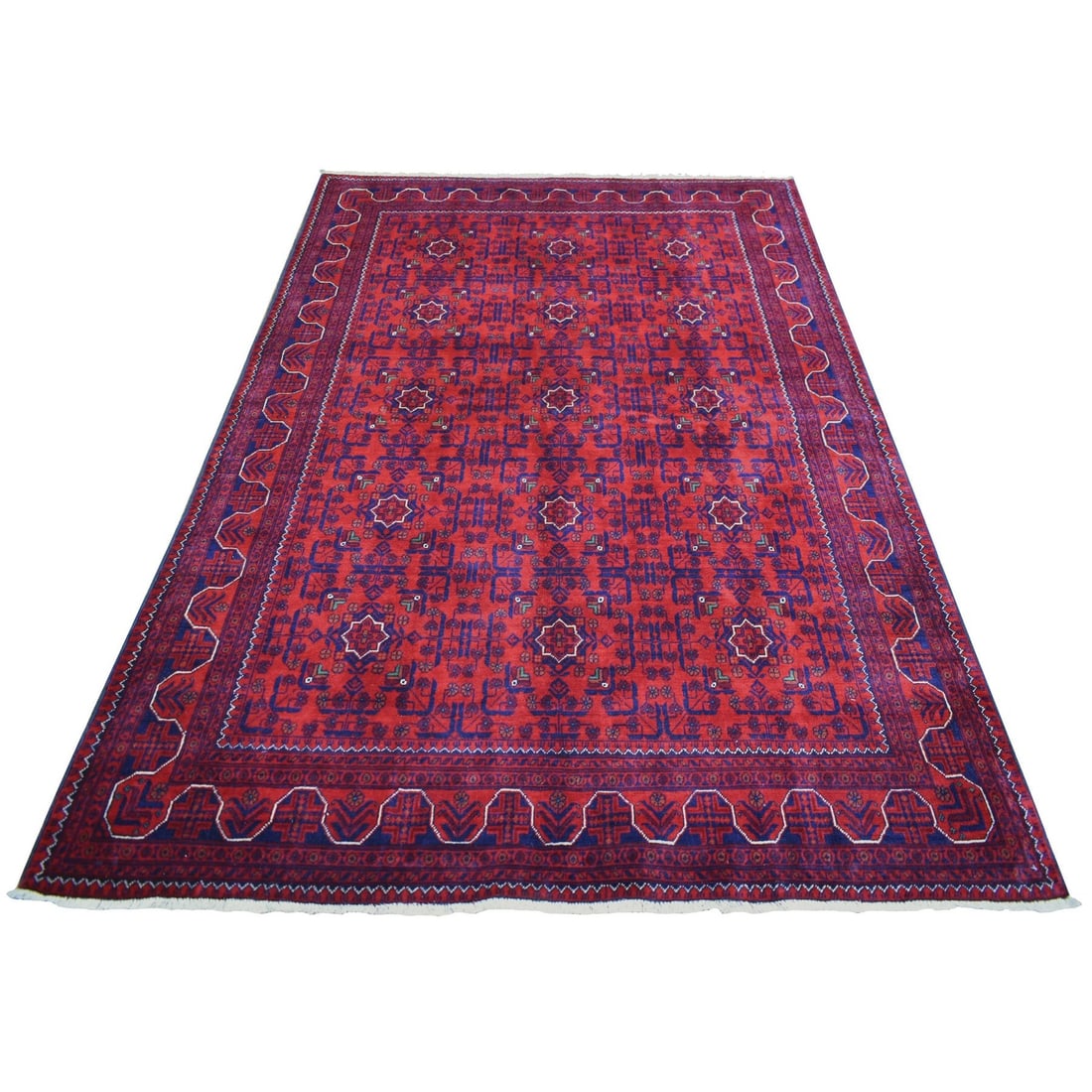 Deep Red Afghan Khamyab Hand Knotted Rug Made of Soft Shiny Wool: Deep Red Afghan Khamyab Hand Knotted Rug Made of Soft Shiny Wool Soft and shiny, this Deep Red Afghan Khamyab Hand Knotted Wool rug boasts an elegant rectangular field with a rich, vibrant red color. 