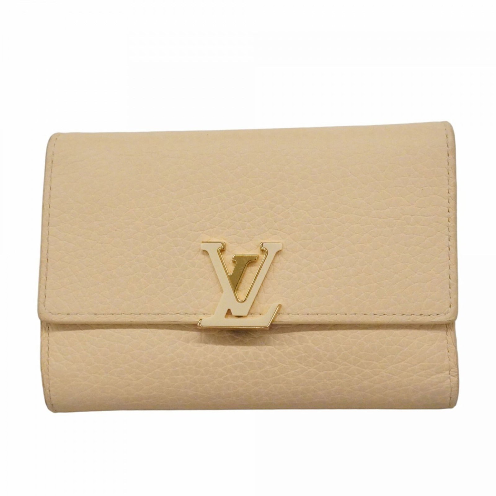 Louis Vuitton Wallet (Tri-Fold): Louis Vuitton Wallet (Tri-Fold) This Louis Vuitton tri-fold wallet has a classic cream color and measures 9cm x 13.5cm x 2.5cm. It shows signs of usage with minor scratches and dirt, but remains in