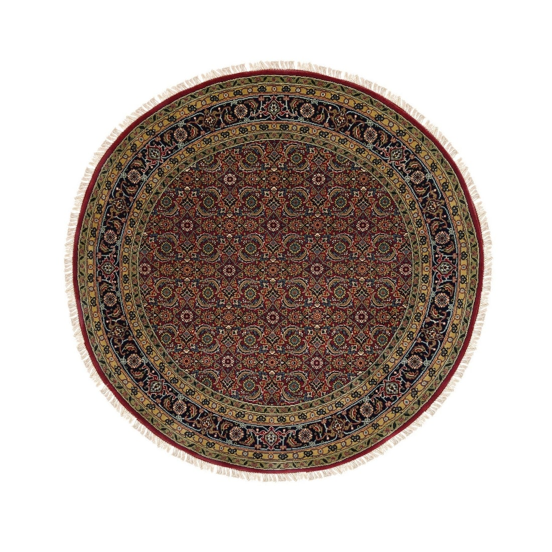 Hand knotted Herrita all over round rug made from New Zealand wool: Hand knotted Herrita all over round rug made from New Zealand wool Made from soft and durable New Zealand wool, this hand-knotted Herrita all-over round rug boasts a vibrant red color with subtle acce