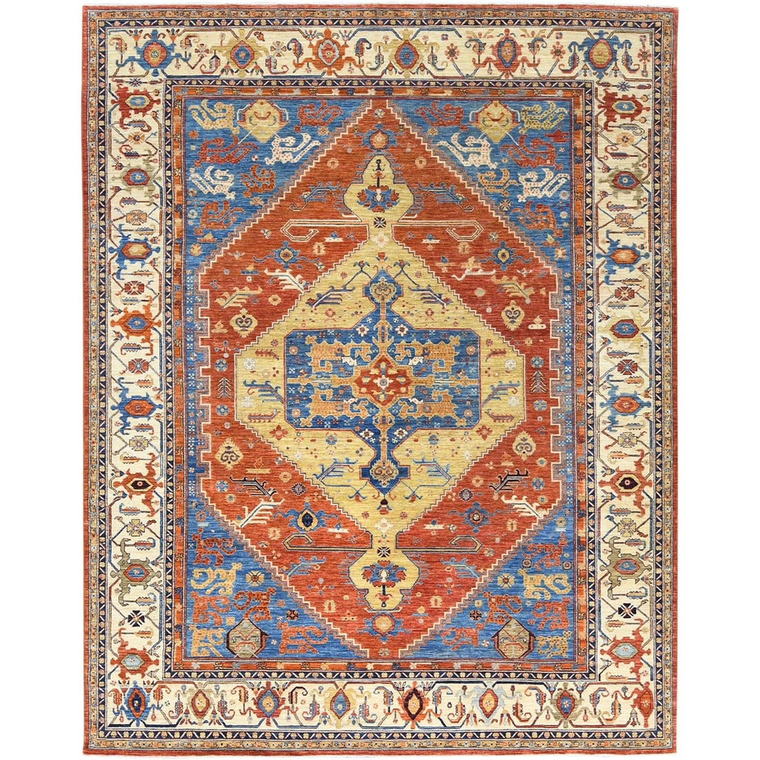 Blue Heris Design 200 Pure Wool Hand Knotted Oriental Rug Blue: Blue Heris Design 200 Pure Wool Hand Knotted Oriental Rug Blue Hand-knotted with exceptional craftsmanship, this stunning Blue Heris Design 200 Pure Wool rug boasts a rich blue field and intricate reg
