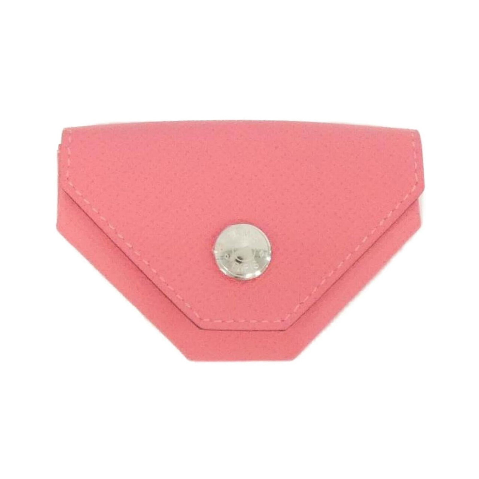 Hermes Coin Purse/Coin Case Epsom Leather: Hermes Coin Purse/Coin Case Epsom Leather Epsom leather coin purse in pink Rose Azalee, featuring a classic design with subtle scratches and minor dirt marks from previous use. The soft pink hue adds 