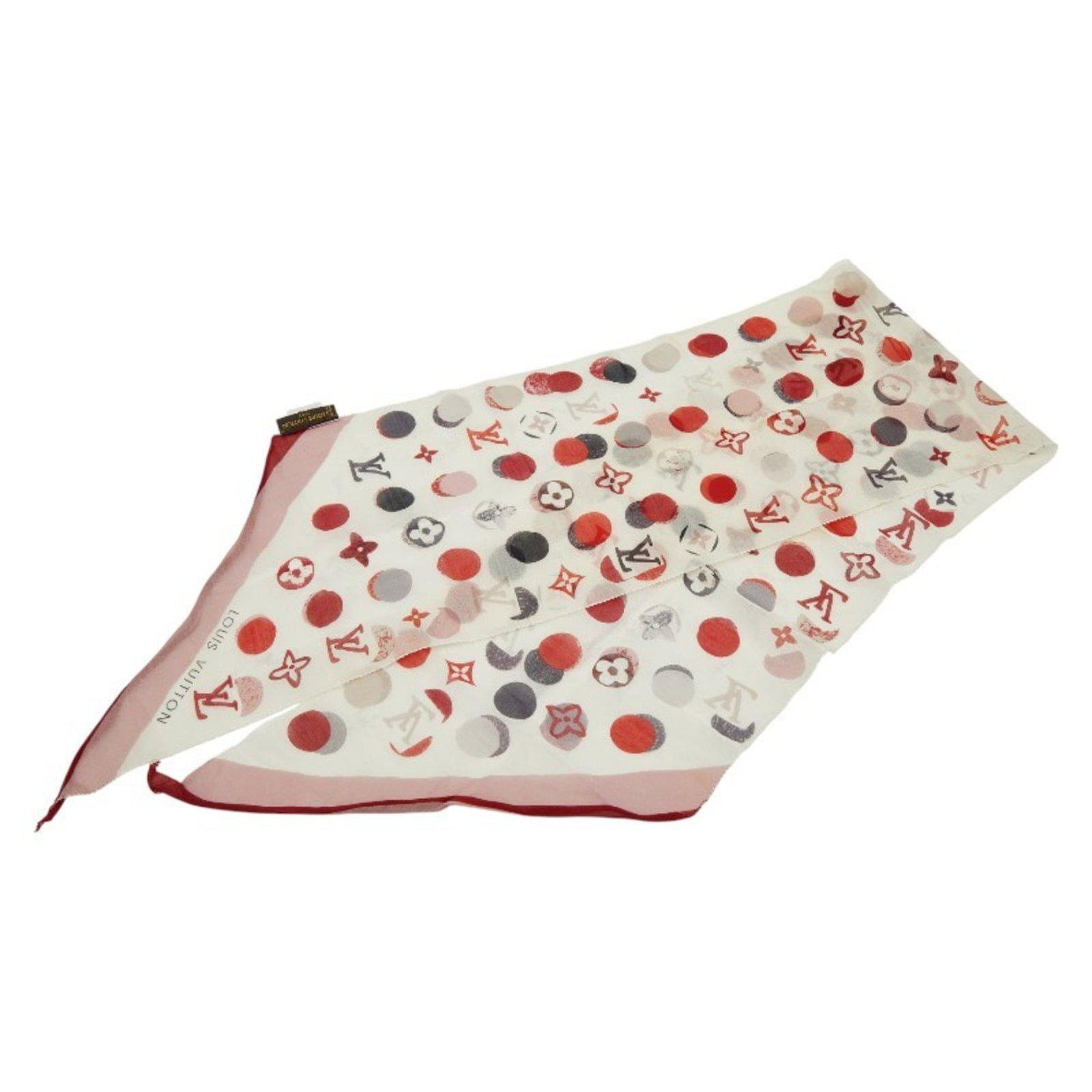 Louis Vuitton Scarf Cotton Silk: Louis Vuitton Scarf Cotton Silk Used Louis Vuitton Scarf Cotton Silk in multi-color with white accents. The scarf features cotton and silk materials and measures 20cm x 1.02m. It shows traces of