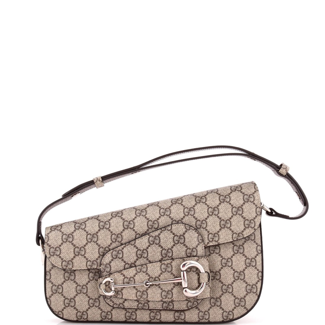 Gucci Horsebit Coated Canvas Small GG Bag Asymmetric Shoulder 1955: Gucci Horsebit Coated Canvas Small GG Bag Asymmetric Shoulder 1955 Brown Gucci Horsebit Coated Canvas Small GG Asymmetric Shoulder Bag with Neutral Interior and Aged Silver Hardware. This 1955 Gucci