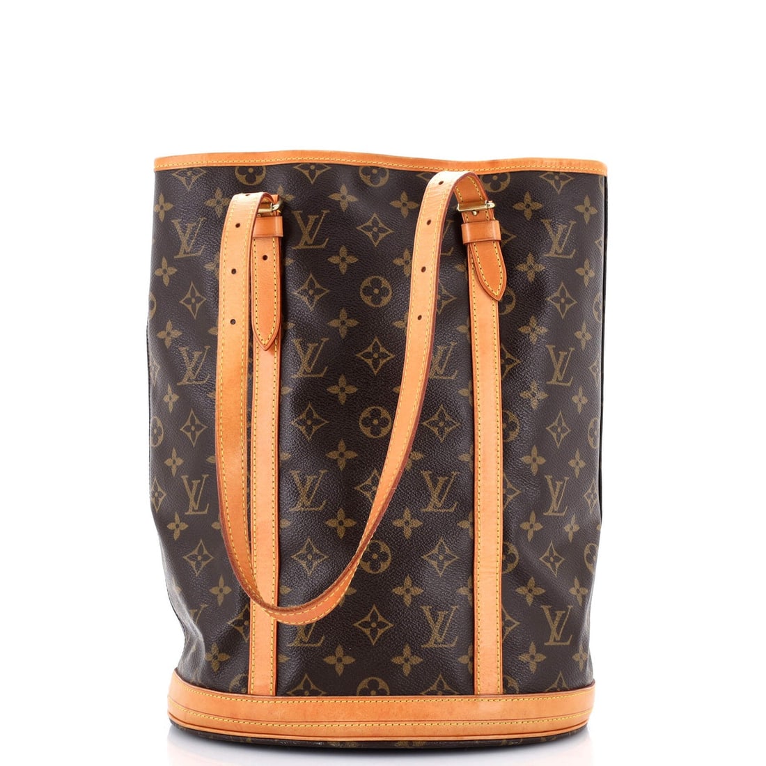 Monogram Canvas Bucket Bag GM Louis Vuitton: Monogram Canvas Bucket Bag GM Louis Vuitton The Louis Vuitton Monogram Canvas Bucket Bag GM in brown features a classic bucket design with a timeless monogram pattern. With its canvas-coated exterior