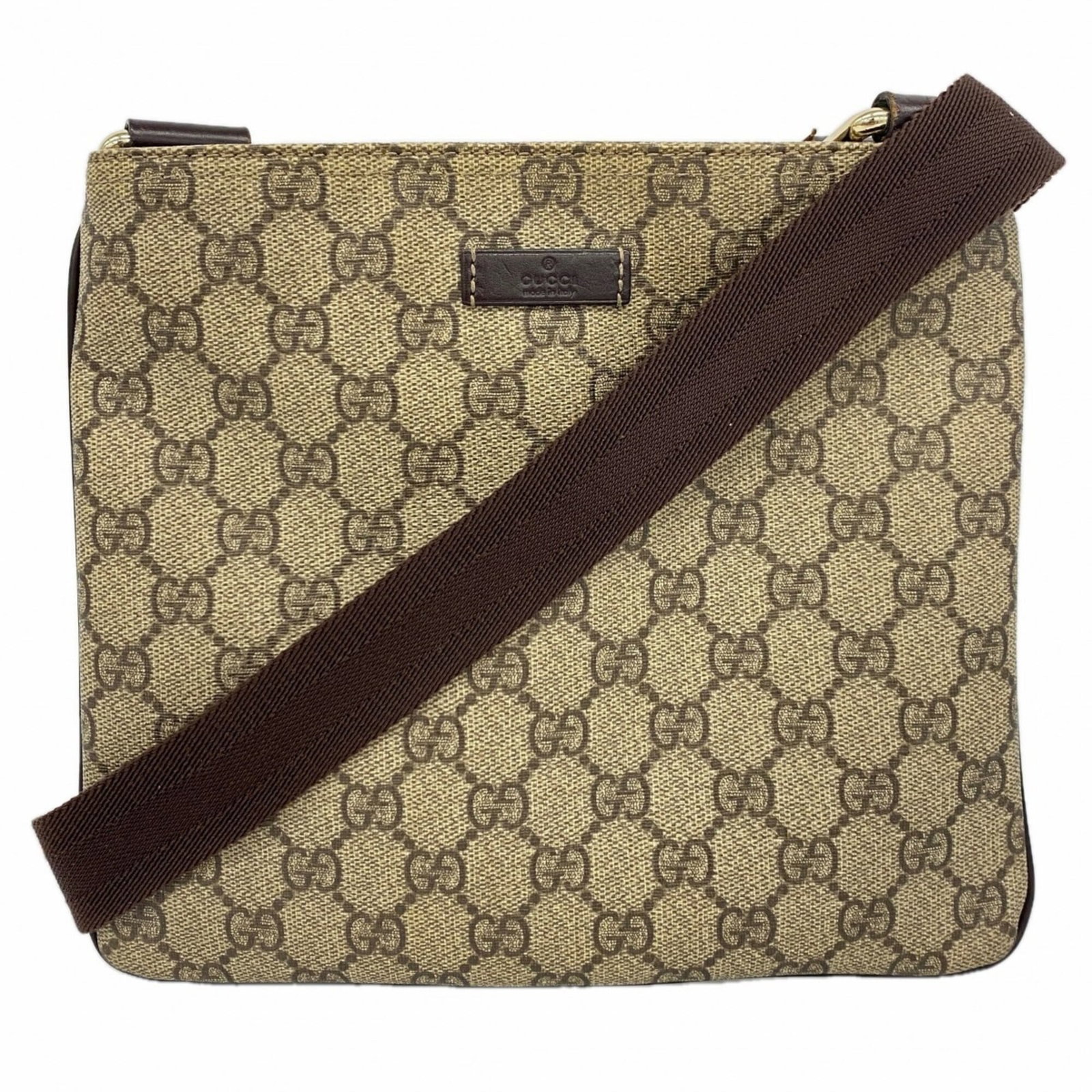 Gucci Shoulder Bag Pvc: Gucci Shoulder Bag Pvc Gucci's iconic shoulder bag features a sleek PVC design in beige and brown hues, complemented by champagne gold hardware. The bag measures 21cm x 24cm x 3cm and shows signs of g