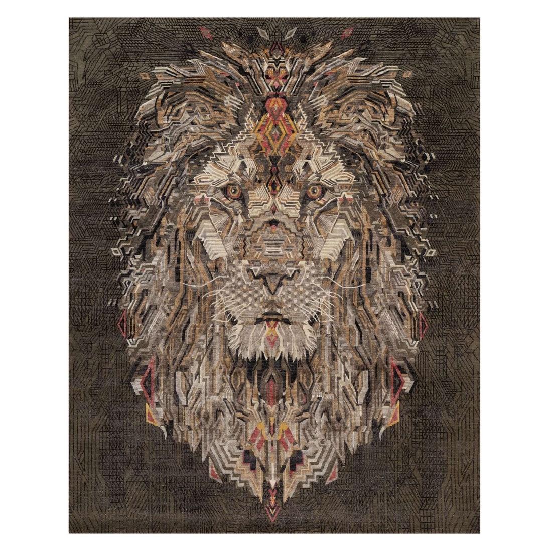 Strict Rules: Brown Wool Silk Hand KNOTTED The Lion Maharaja Novelty Rug: Strict Rules: Brown Wool Silk Hand KNOTTED The Lion Maharaja Novelty Rug This stunning brown wool silk hand-knotted rug features an intricate Oriental regional design reminiscent of Indian country mot