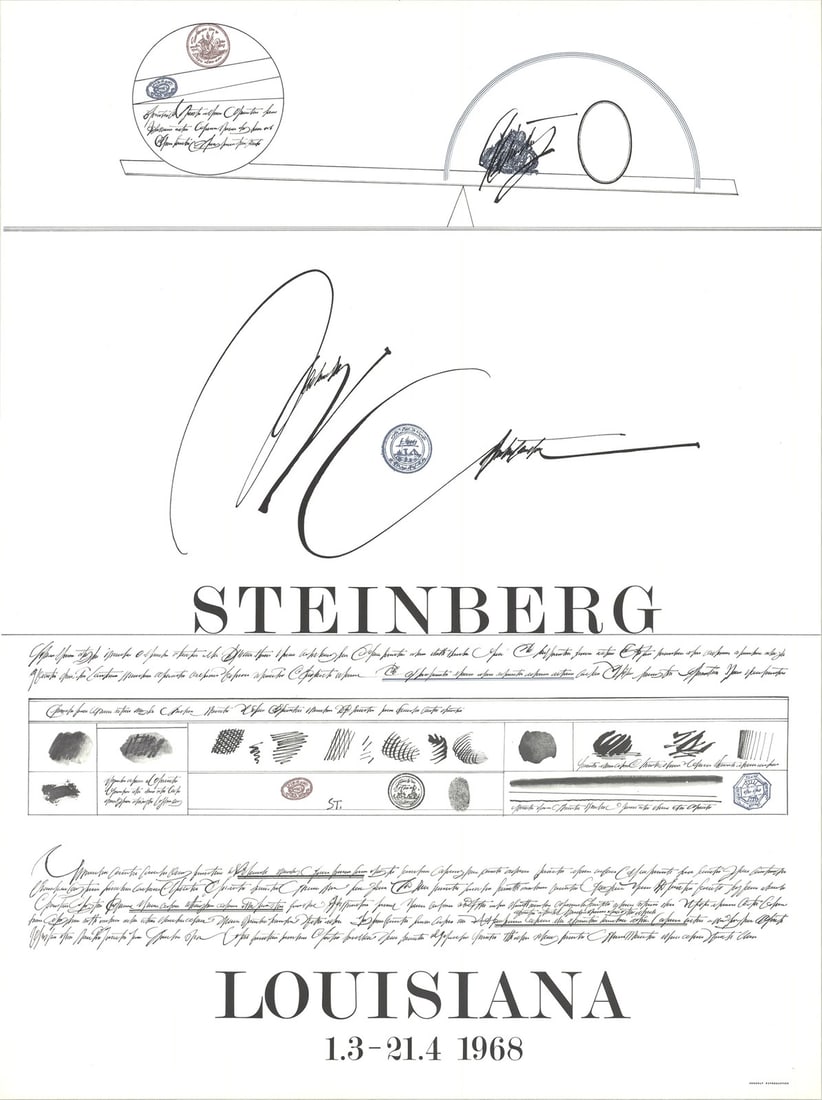 STEINBERG Saul 29x21.75 Offset Lithograph 1968 Modernism Black: STEINBERG Saul 29x21.75 Offset Lithograph 1968 Modernism Black Offset lithograph print from 1968 by renowned modernist Saul Steinberg. This striking black and white piece measures 29 x 21.75 inches, s