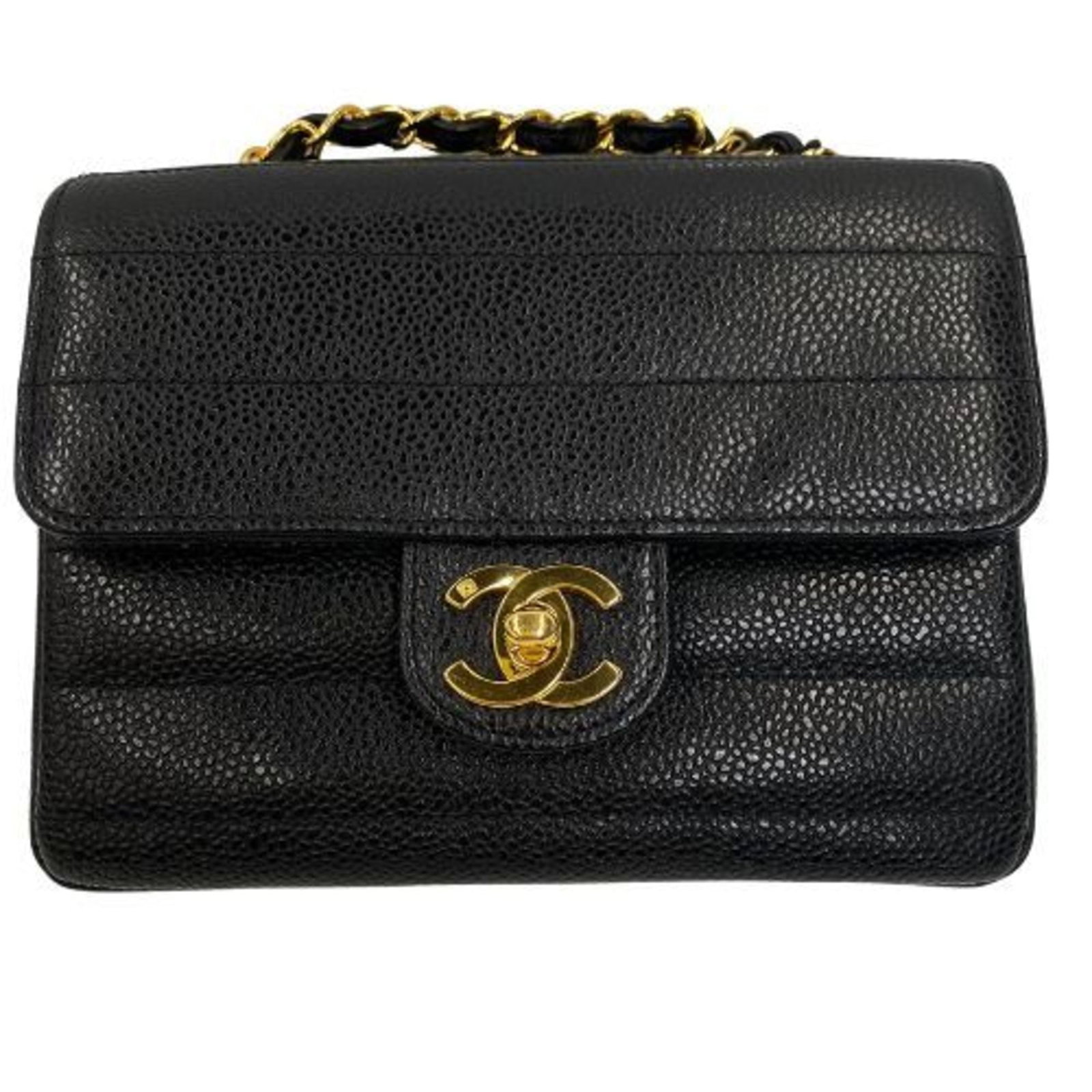 Chanel Shoulder Bag: Chanel Shoulder Bag Black Chanel shoulder bag with a sleek design and compact size, measuring 13cm x 17cm x 7cm. In mint condition, this like-new item boasts its original features without any signs of