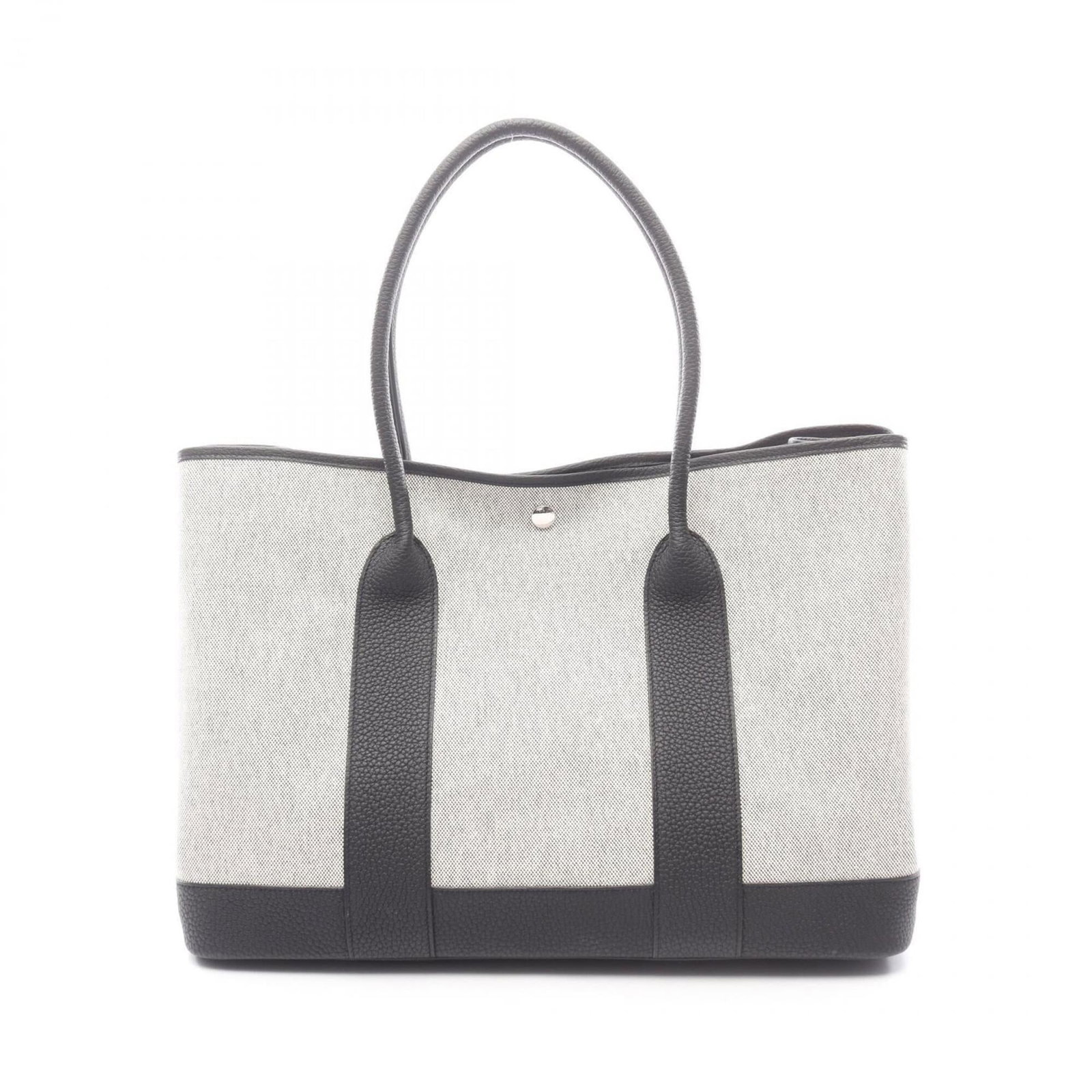 Hermes Handbag Tote Bag Canvas Leather: Hermes Handbag Tote Bag Canvas Leather Canvas and leather combine in this classic Hermes tote bag, available for purchase. With its timeless design and versatile size, this black canvas and gray