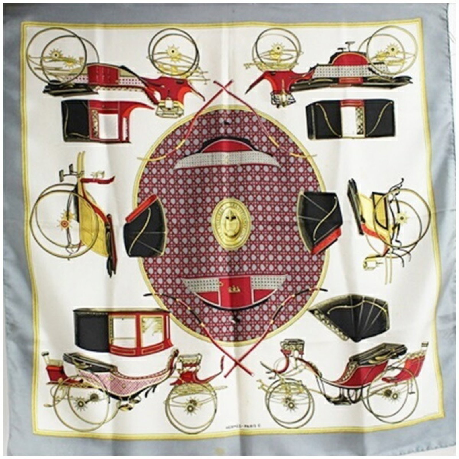 Hermes Scarf: Hermes Scarf Gray and white Herm?s scarf with a subtle sheen, measuring 90cm x 88cm. This pre-owned scarf features traces of usage and minor damages, still in acceptable condition for continued wear. 