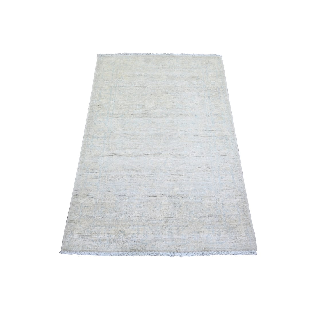 Hand knotted wool rug white wash 3x4 9 oriental peshawar: Hand knotted wool rug white wash 3x4 9 oriental peshawar Hand-knotted wool rug in ivory white wash, featuring an oriental peshawar design. This rectangular field rug measures 91 cm x 145 cm and boasts