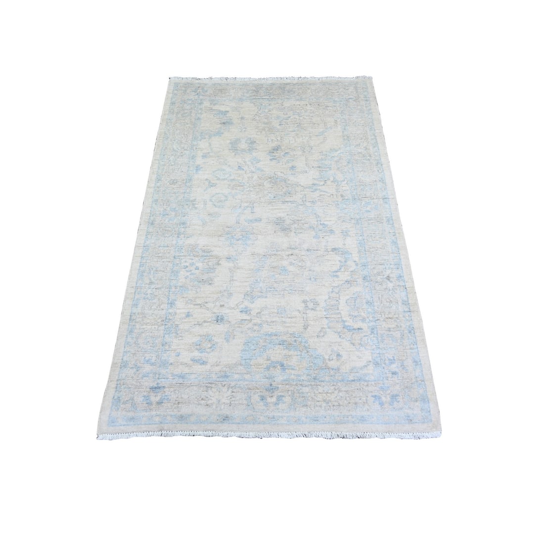Ivory White Wash Peshawar Wool Hand Knotted Orientale Rug: Ivory White Wash Peshawar Wool Hand Knotted Orientale Rug Hand-knotted with exceptional craftsmanship, this Ivory White Wash Peshawar Wool Orientale Rug boasts a stunning ivory field and intricate
