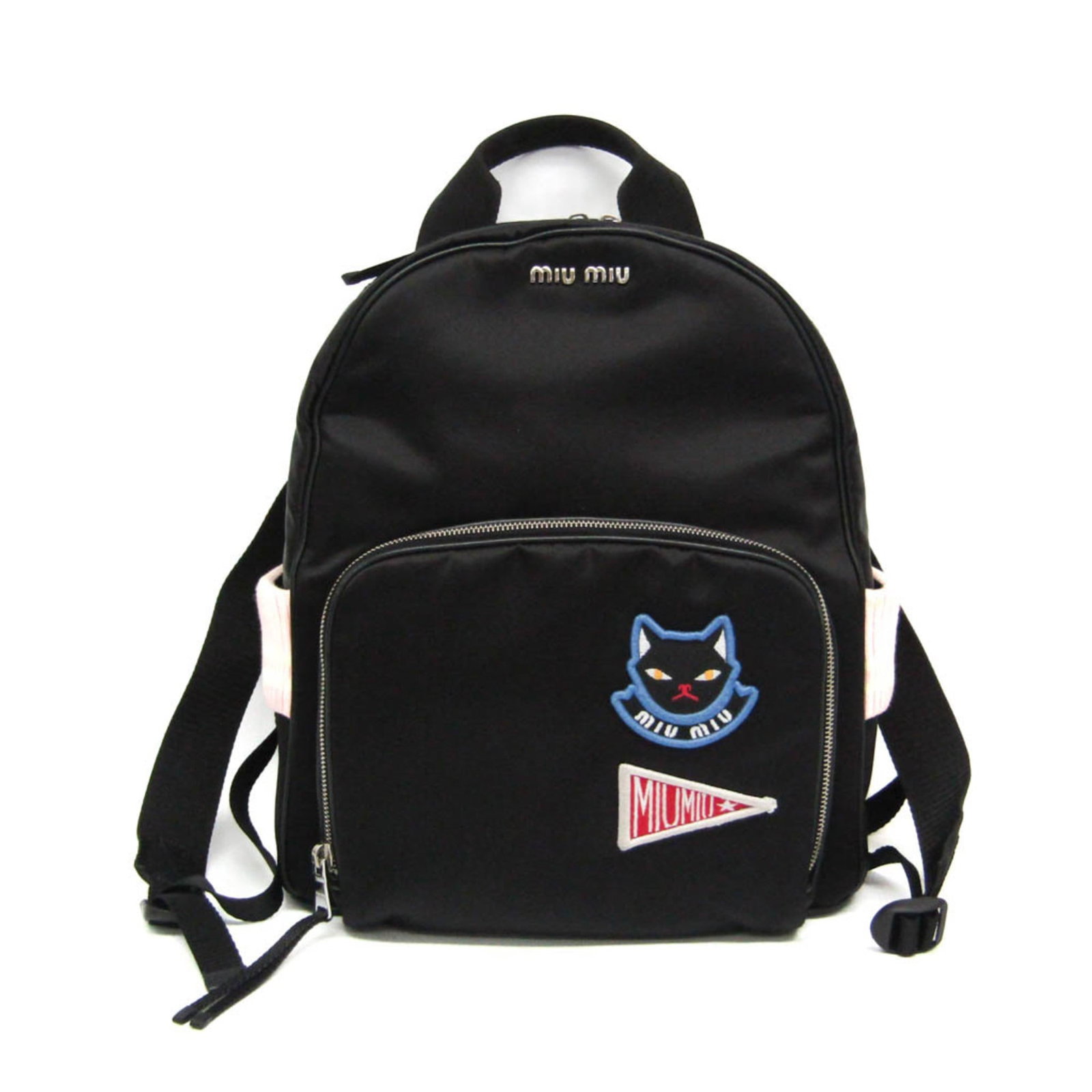 Miu Miu Backpack Nylon Knit: Miu Miu Backpack Nylon Knit The Miu Miu Backpack Nylon Knit is a stylish and versatile accessory. Made from durable nylon and knit material, this black backpack features a classic design with a few