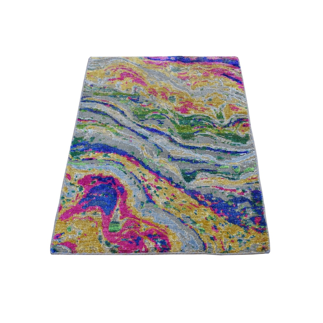 Lava sari silk rug with textured wool hand knotted oriental: Lava sari silk rug with textured wool hand knotted oriental Grey wool and silk hand-knotted oriental rug with textured wool pile, featuring an intricate regional design in shades of grey, pink,