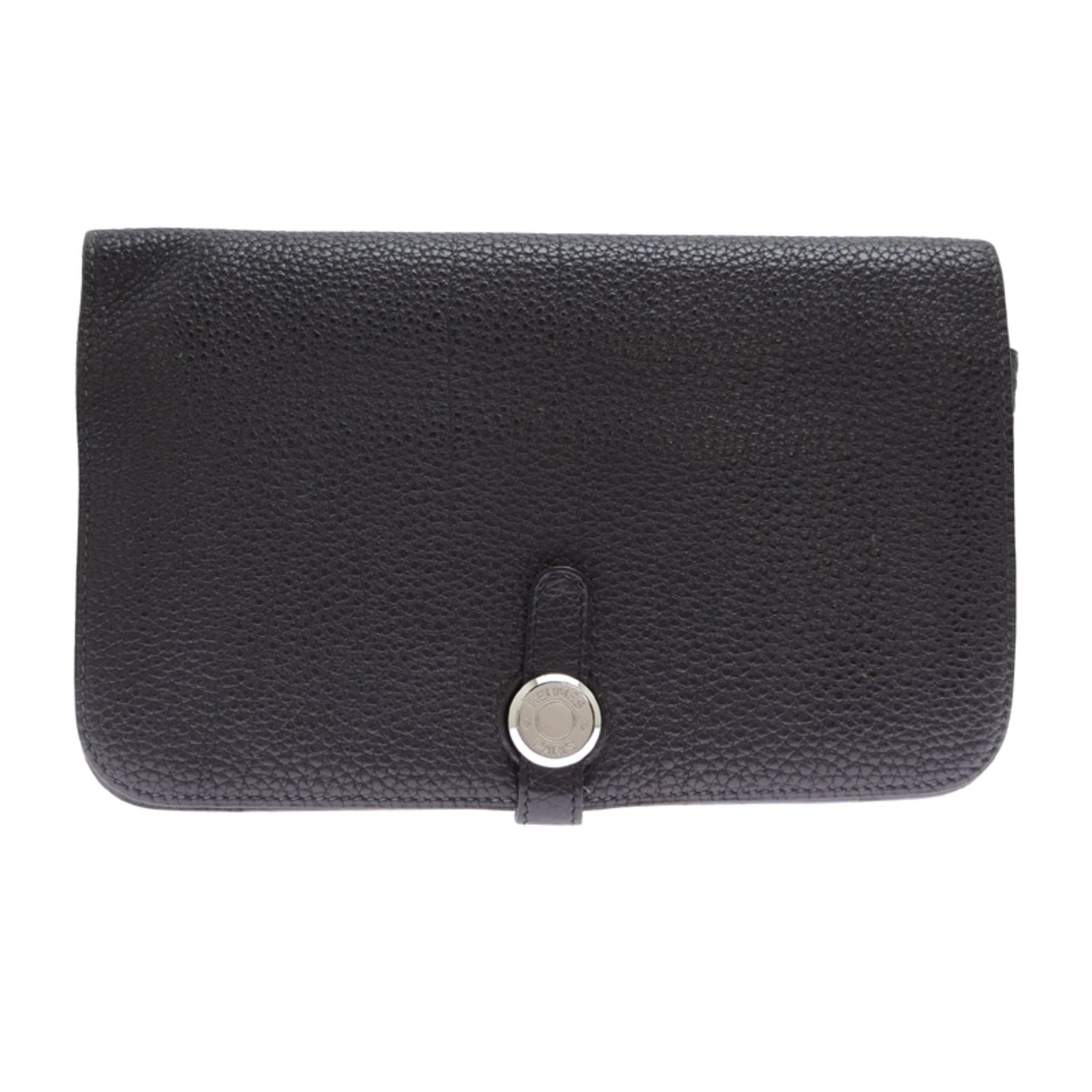Hermes Long Wallet (Bi-Fold): Hermes Long Wallet (Bi-Fold) A pre-owned Hermes long wallet in black, featuring a bi-fold design with a classic look. Measuring 12cm x 19cm x 1.5cm, this used item has traces of usage and minor