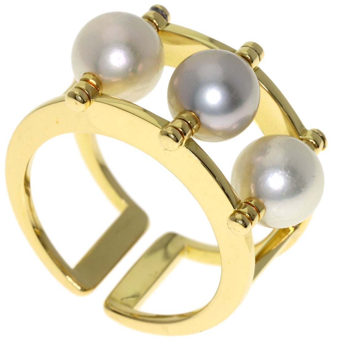 Yellow Gold K18 Riviere Pearl Ring 7.7G James: Yellow Gold K18 Riviere Pearl Ring 7.7G James K18 Yellow Gold Riviere Pearl Ring 7.7G features a stunning pearl main stone set in 14k gold, showcasing exceptional craftsmanship and attention to