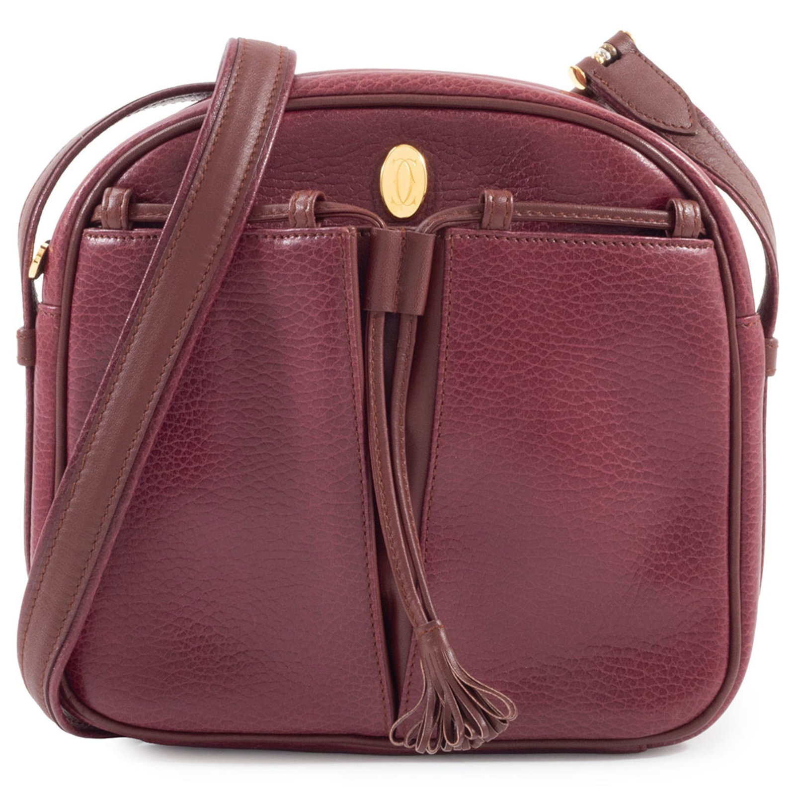 Cartier Pochette Shoulder Bag Leather: Cartier Pochette Shoulder Bag Leather Cartier Pochette Shoulder Bag Leather is a stylish and versatile accessory. This Bordeaux-colored leather bag features a zipper closure and adjustable strap