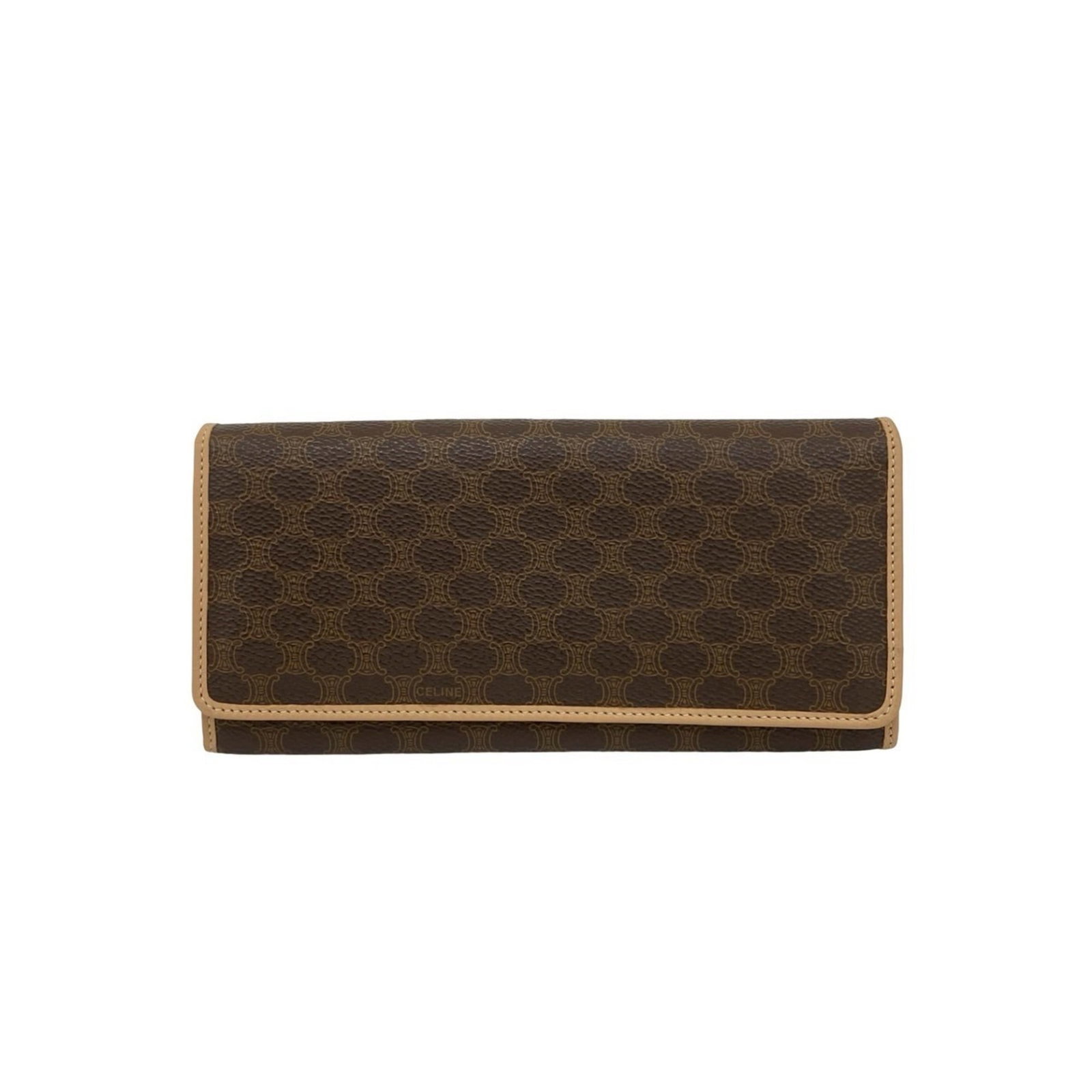 Celine Long Wallet (Bi-Fold) Leather Pvc: Celine Long Wallet (Bi-Fold) Leather Pvc The Celine Long Wallet in Brown features high-quality leather and Pvc materials, offering a stylish bi-fold design. With its classic size and subtle scratches