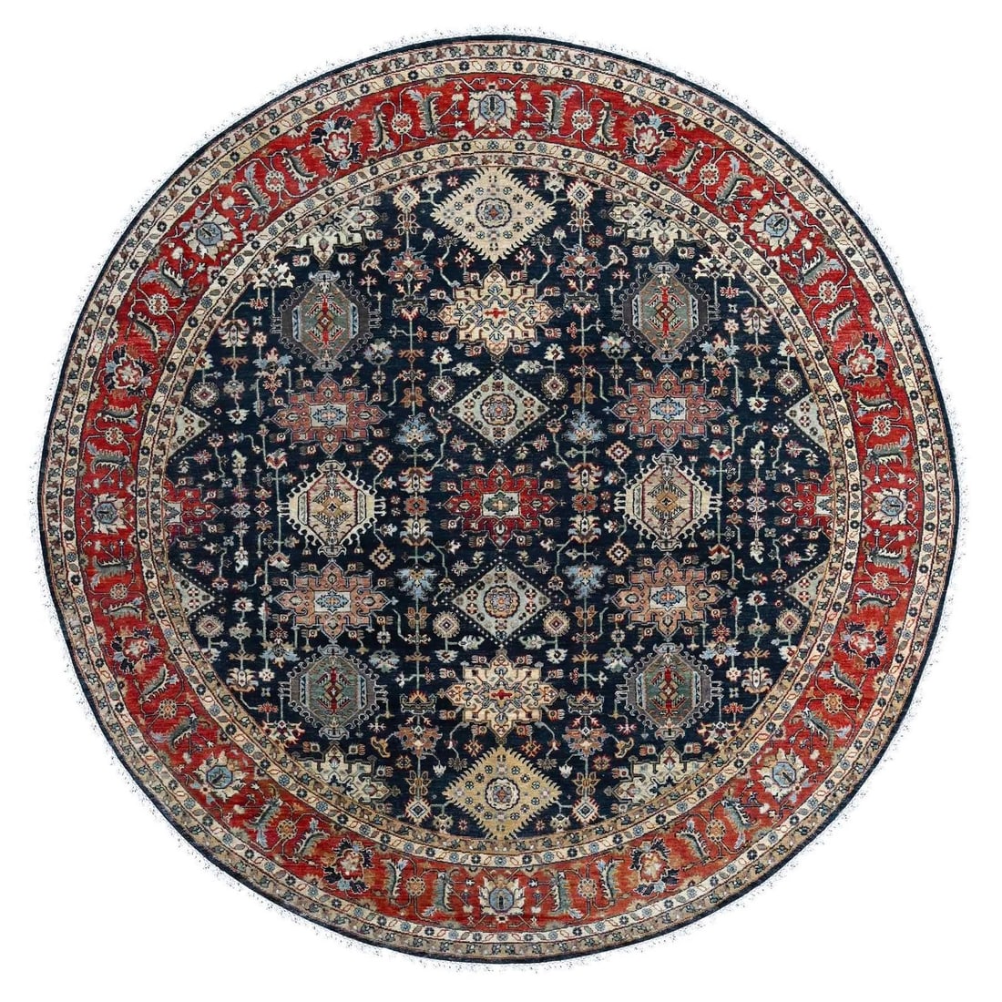 Power Black Hand Knot Round Karjihooz Design Pure Wool Rug (1 of 8)