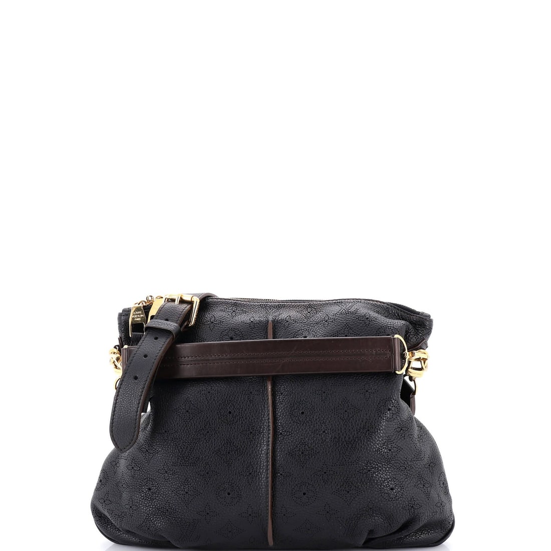 Selene Mahina Leather Bag: Selene Mahina Leather Bag The Selene Mahina Leather Bag boasts sleek lines and understated sophistication with its black leather exterior, gold hardware accents, and spacious interior. Measuring 12"