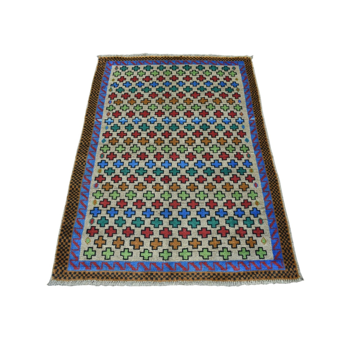 Handmade Afghan Rug Pure Wool Colorful All Over Design Tribal: Handmade Afghan Rug Pure Wool Colorful All Over Design Tribal Hand-knotted with love and care, this vibrant Afghan rug boasts an all-over design in rich colors, including grey, red, green, orange, bla