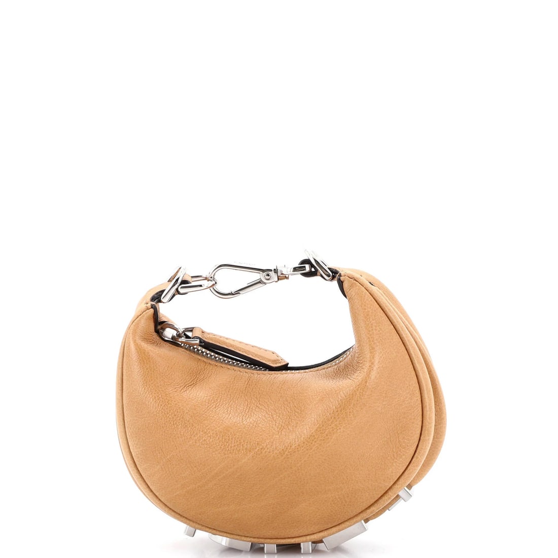 Fendi Bag Fendigraphy Leather Nano: Fendi Bag Fendigraphy Leather Nano The Fendi Bag Fendigraphy Leather Nano boasts a rich brown leather exterior with minor scuffs and creases, giving it a worn-in look. This stylish nano bag features s