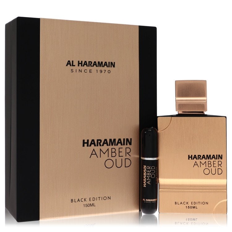 Al Haramain Amber Oud Black Cologne By Al Haramain Gift Set: Al Haramain Amber Oud Black Cologne By Al Haramain Gift Set Al Haramain Amber Oud Black Cologne By Al Haramain Gift Set includes a 5 oz Eau De Parfum Spray and a 0.34 oz Refillable Spray, totaling