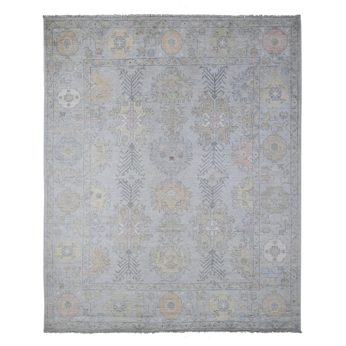 Oriental rug angora silver chalice gray vegetable dyes x 8'3" x 10: Oriental rug angora silver chalice gray vegetable dyes x 8'3" x 10 A stunning 8'3" x 10" Oriental rug features an intricate design created with gray vegetable dyes on a rich angora wool background.