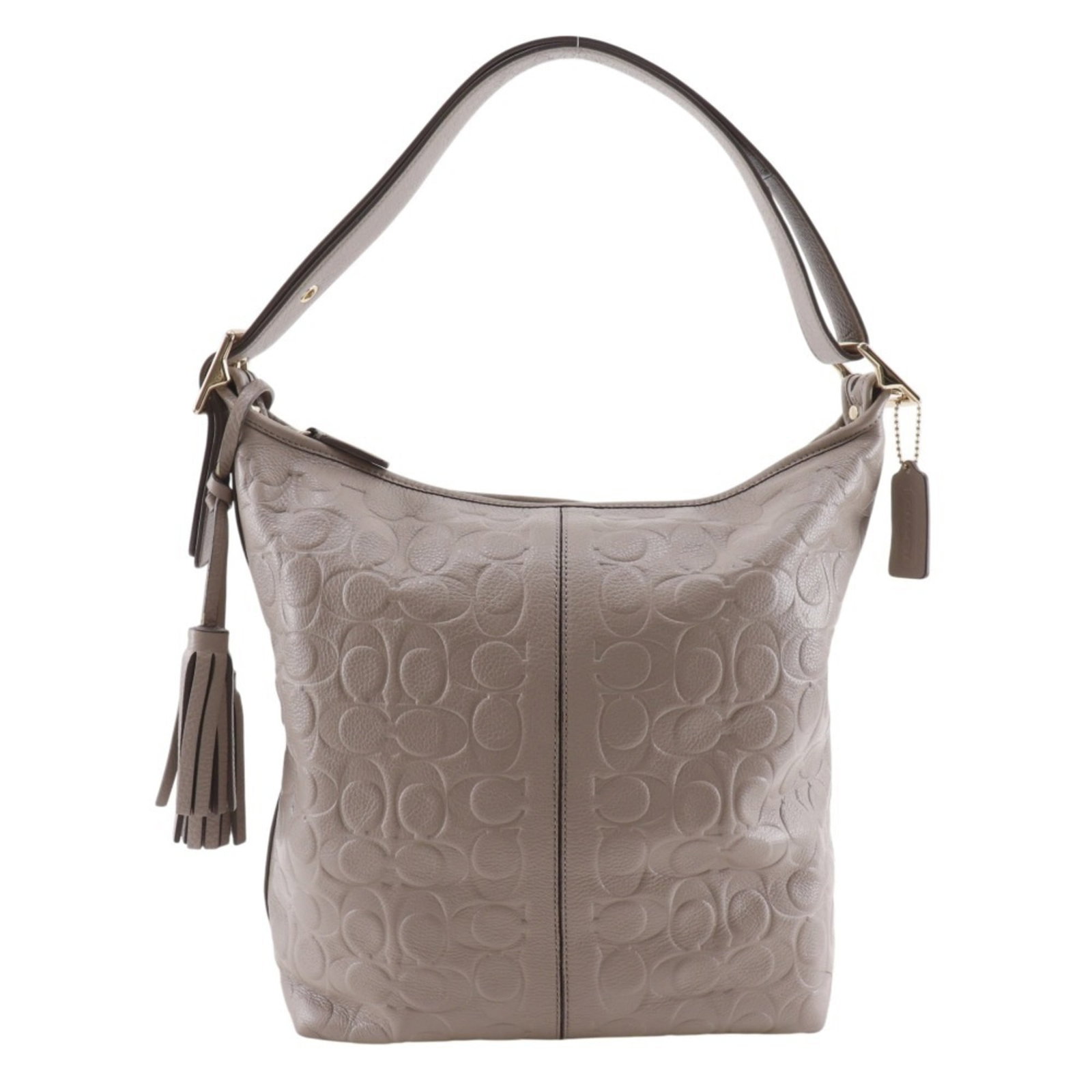 Coach Shoulder Bag Leather: Coach Shoulder Bag Leather This Coach shoulder bag features high-quality leather in a versatile grayish color. With its classic design and timeless style, it's perfect for everyday use. The bag has