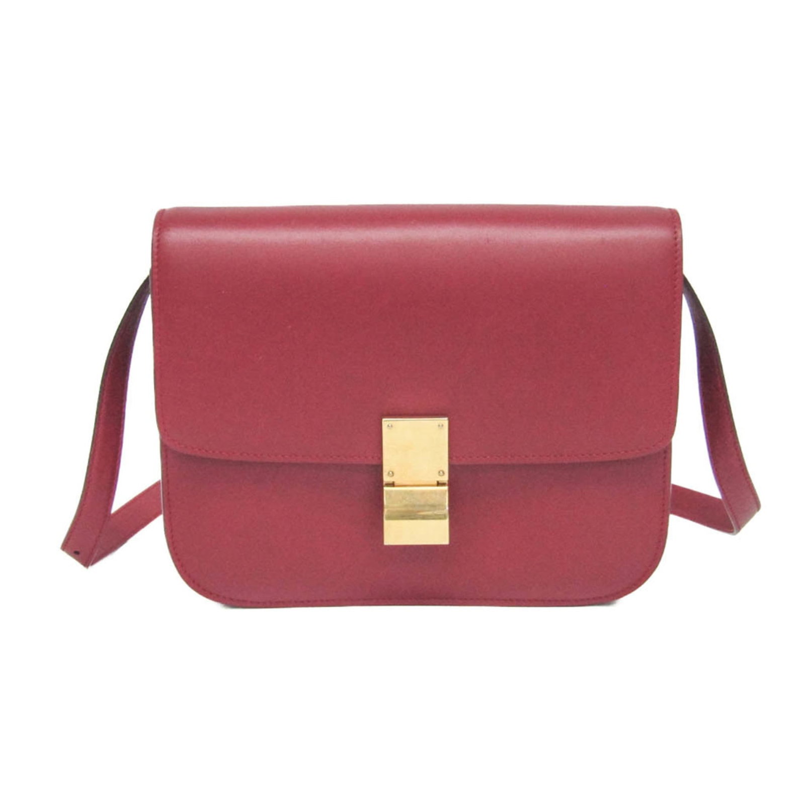 Celine Shoulder Bag Leather: Celine Shoulder Bag Leather The Celine Shoulder Bag Leather features a striking red color and high-quality calfskin material. With its clip closure, zipper pocket, and open pocket, this bag offers pra